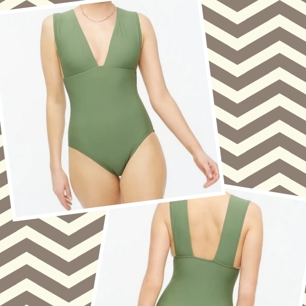 J. Crew Plunge V-Neck Green One Piece Swimsuit 14